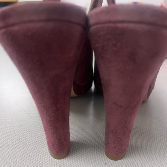 Delman Suede Retro Peep-toe Purple Heels - Picture 5 of 7